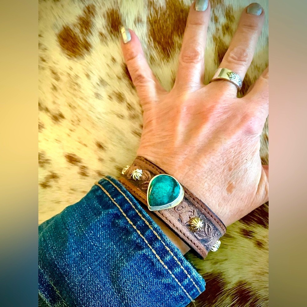Leather , Turquoise cuff, up to 7” wrist